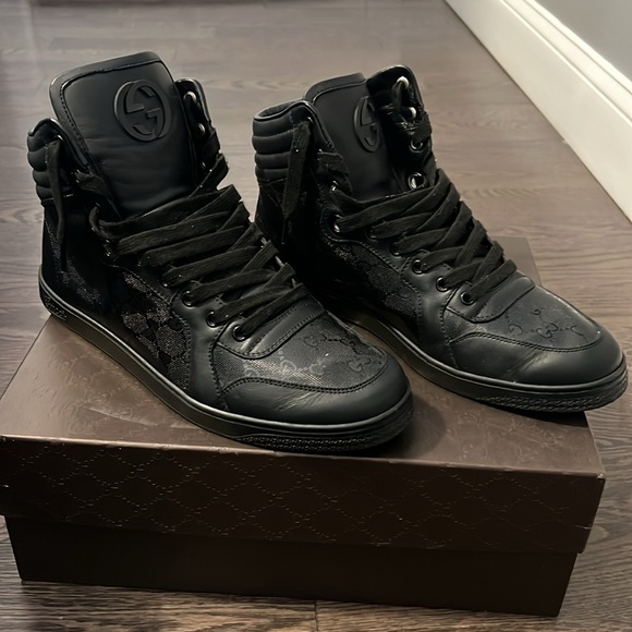GUCCI IMPRIMEE/NEW PRAGA SOFT BLACK HIGH TOP SNEAKERS - Picture 2 of 13